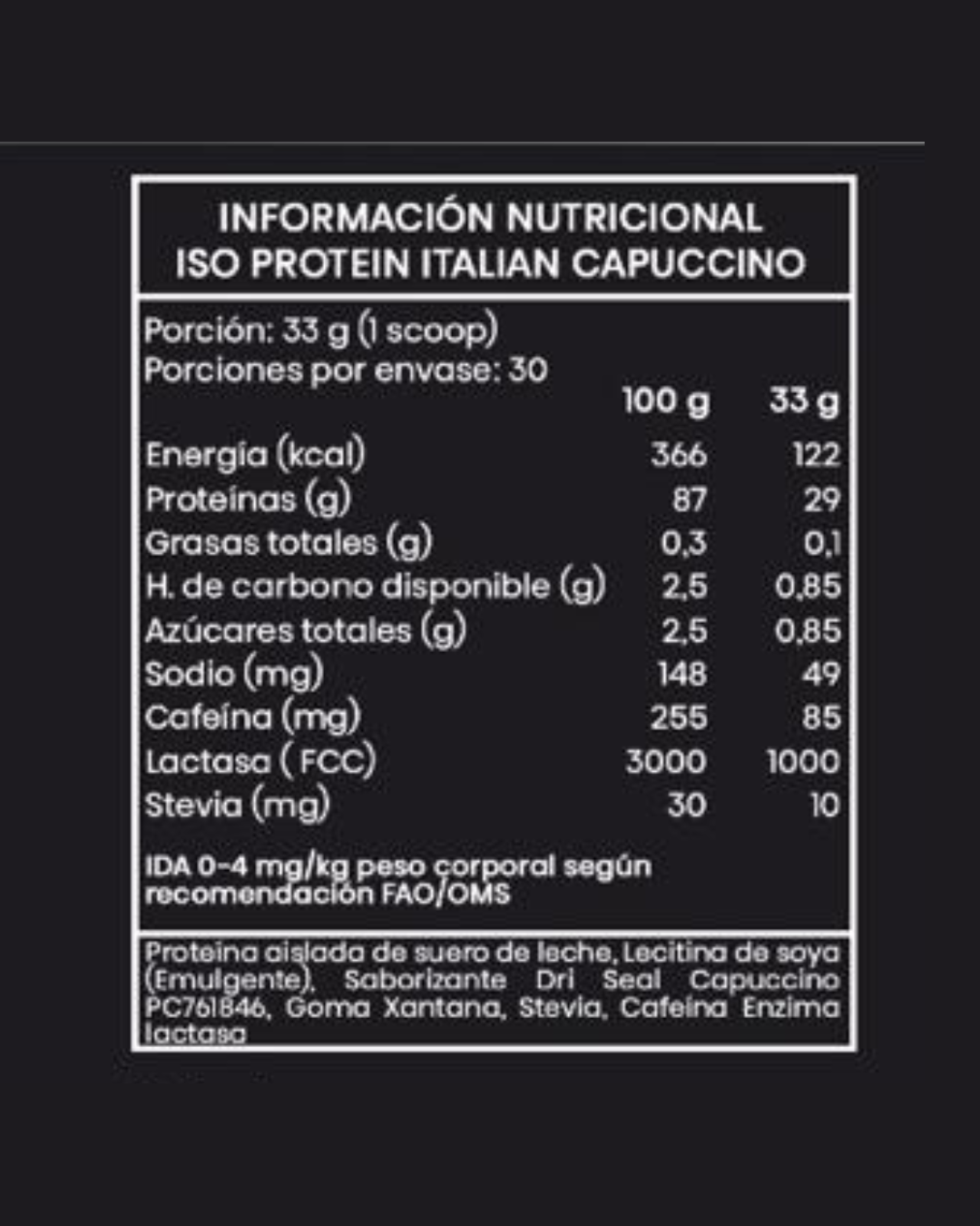 Proteína Whey Isolate Italian Capuccino